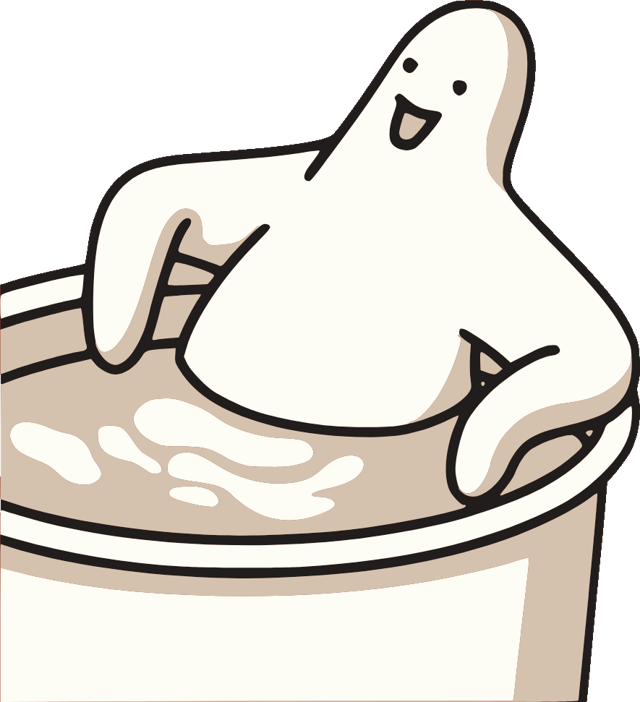 The Tattva mascot lounging in a cup of milky filter coffee